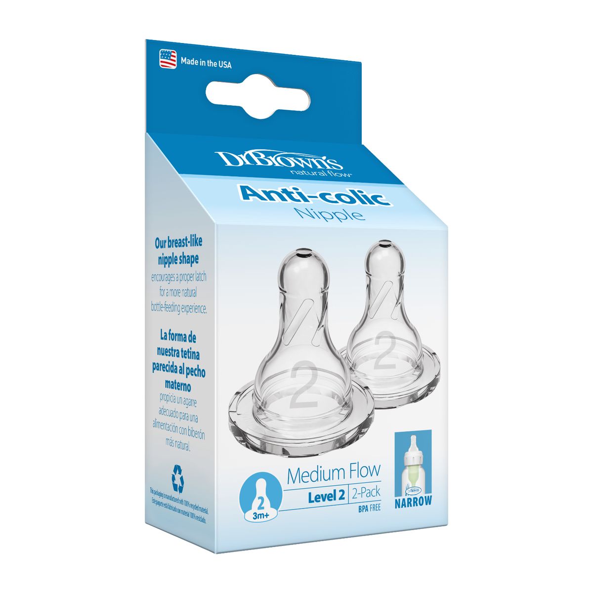 DR BROWNS - Chupo Boca Estandar Nivel 2 3-6 Meses paquete x2 Dr Brown