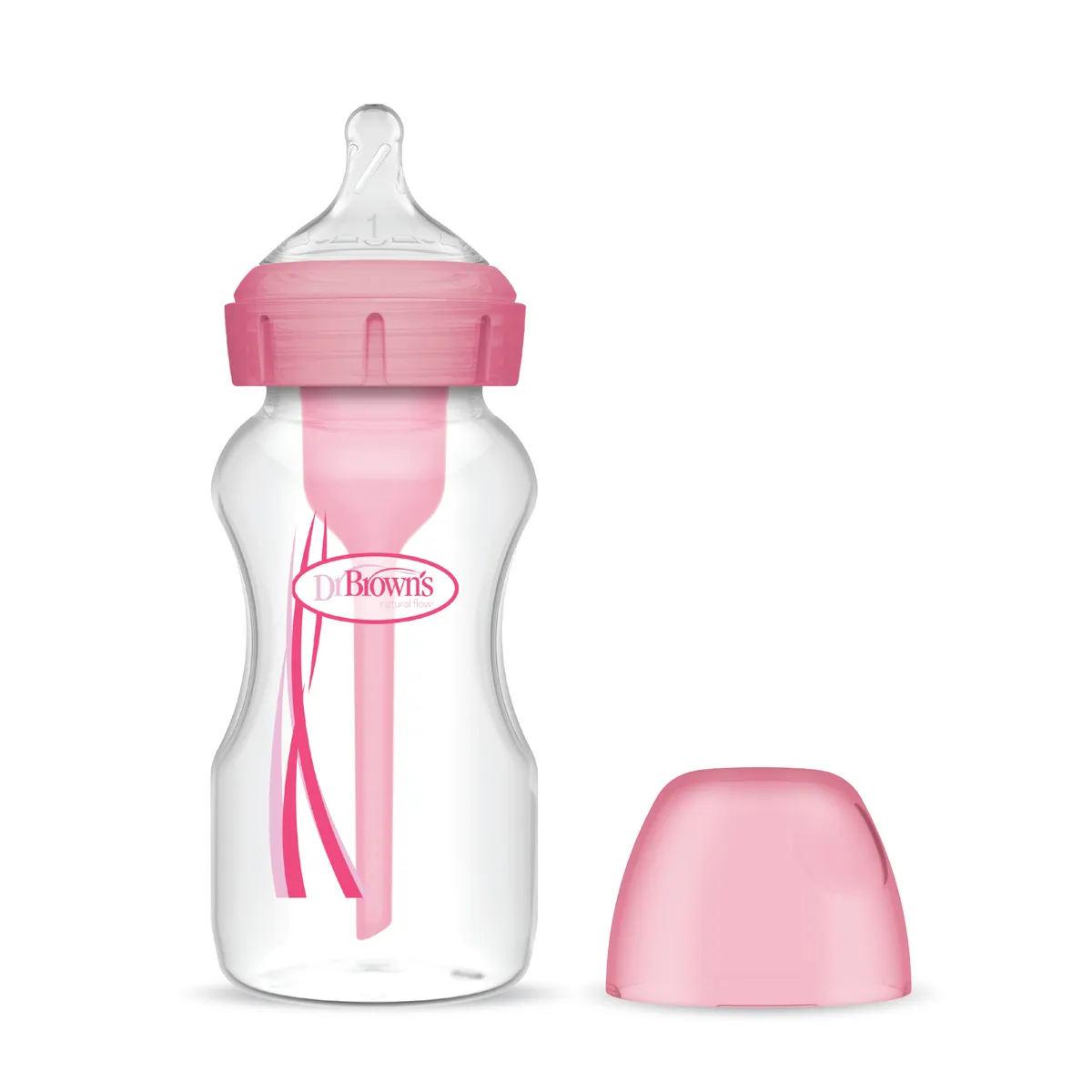 DR BROWNS - Tetero 9 Oz Dr Brown Boca Ancha Rosado y Tetina Nv 1 (0-3m)