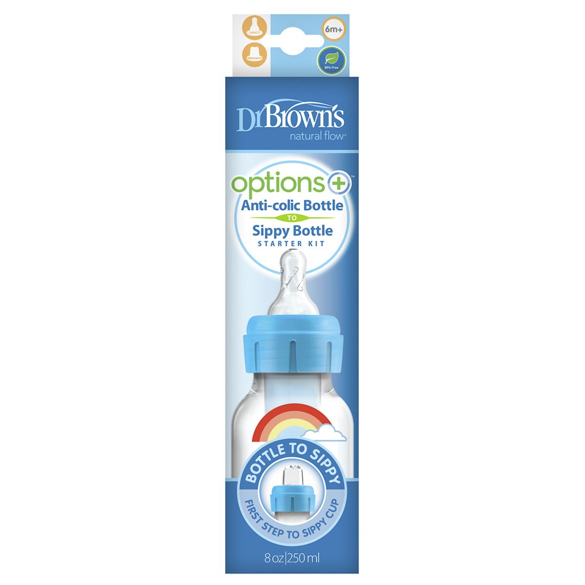 DR BROWNS - Kit de Transicion Boca Angosta Azul Chupo y Tetina N3 6-9m