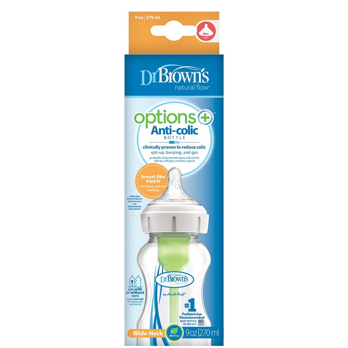 DR BROWNS - Tetero Dr Brown Boca Ancha 9 Oz Options+ Anticólicos (0-3m)