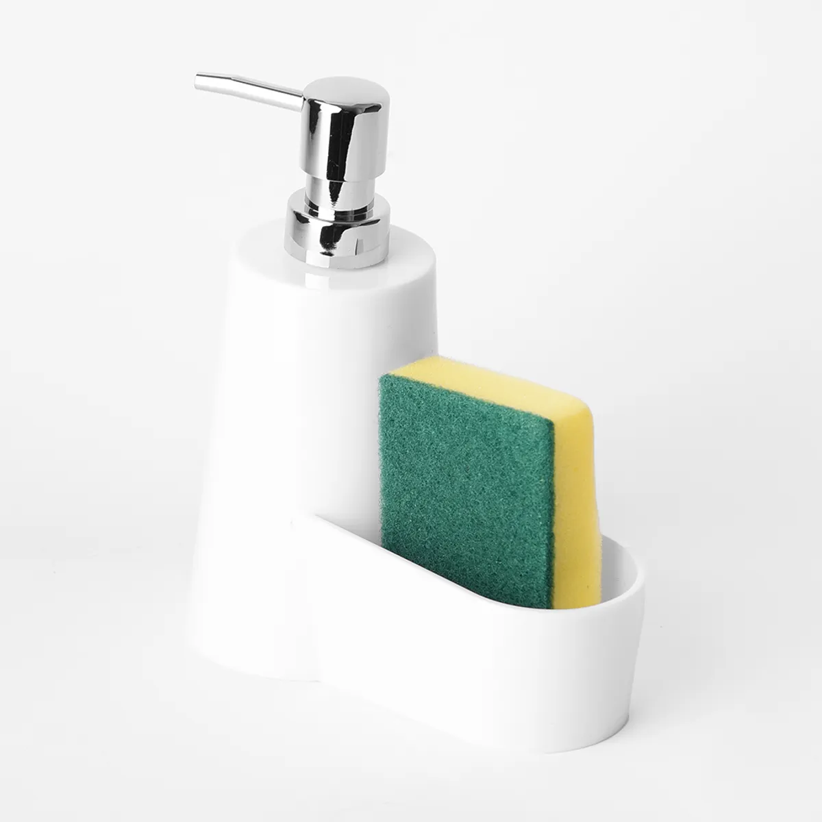 ESSENZA - Dispensador de Jabon Liquido 390ml Soporte de Esponja Blanco