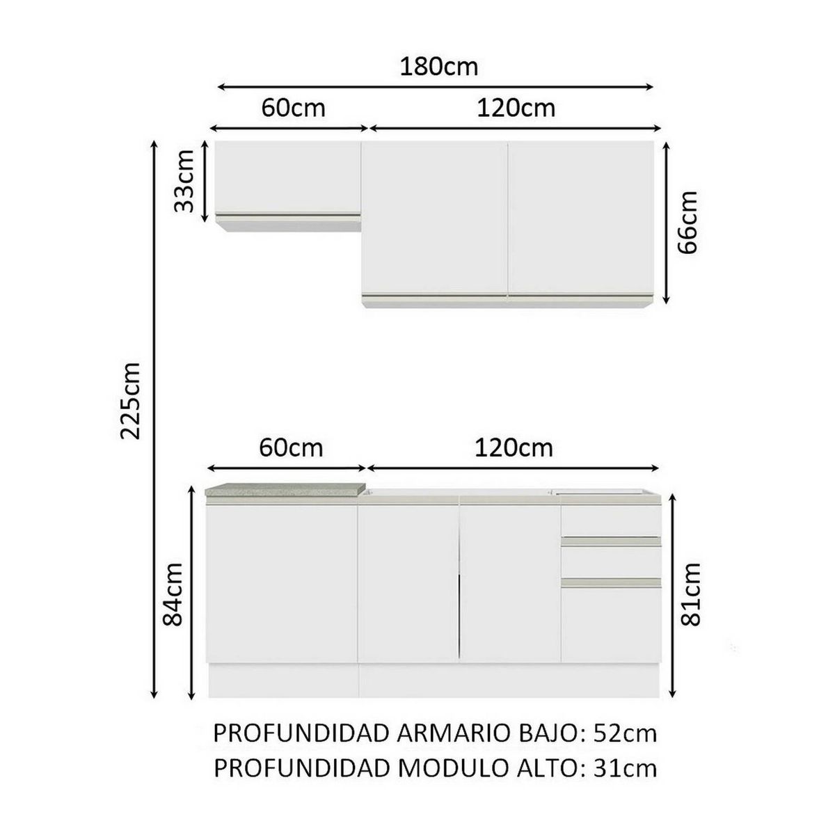 MADESA - Cocina Integral Glamy 1.80 Metros Blanco 07