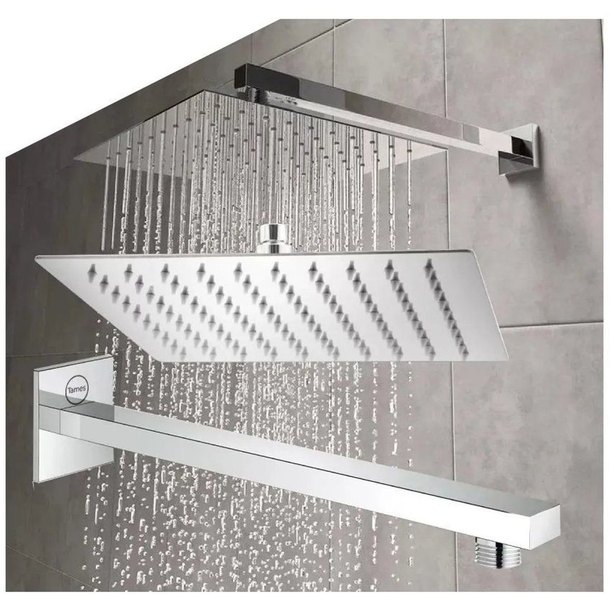 GENERICO - Regadera ducha metálica 20 x 20 cuadrada kit tubo cuadrado