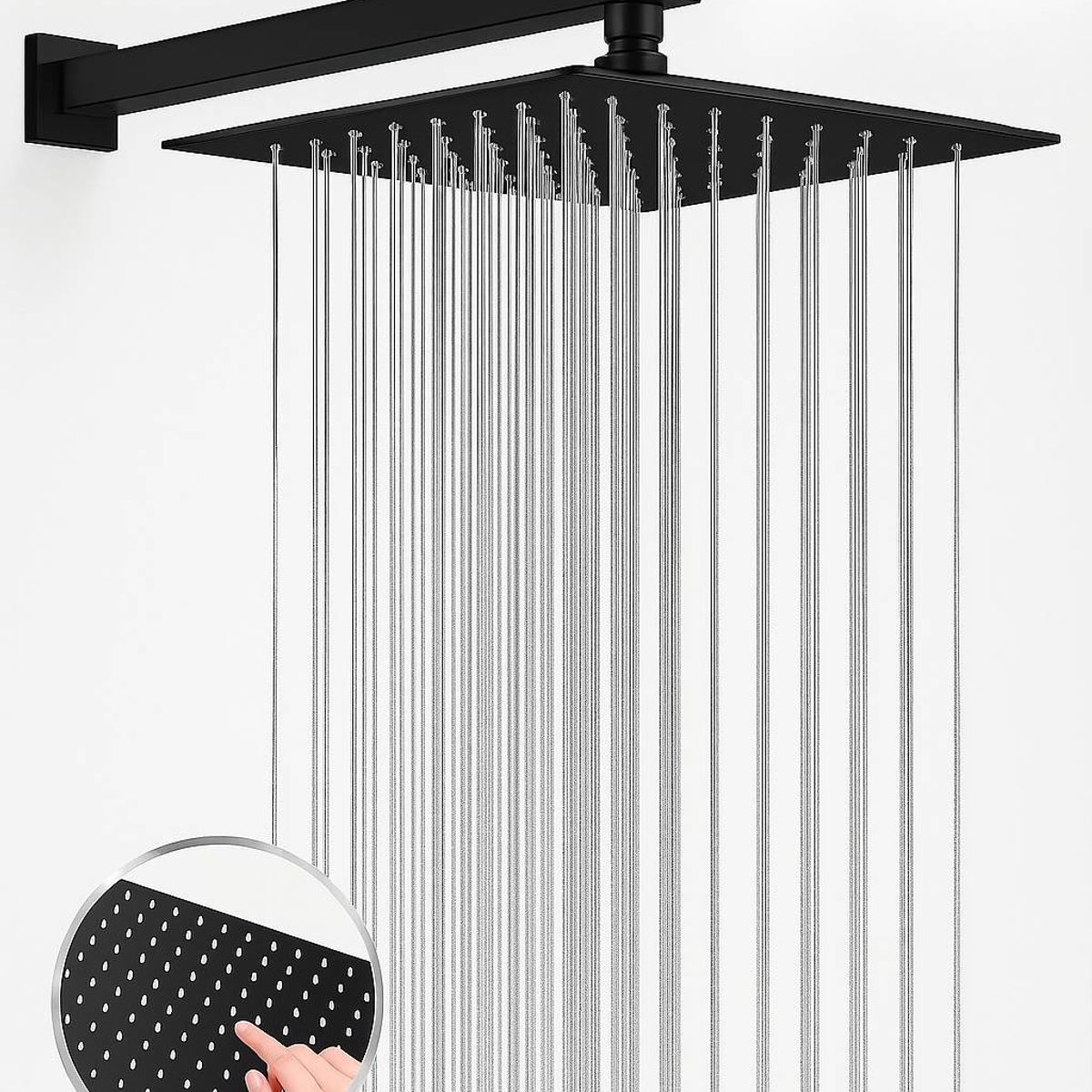 GENERICO - Regadera ducha 20cm acero color negro matte-tubo cuadrado