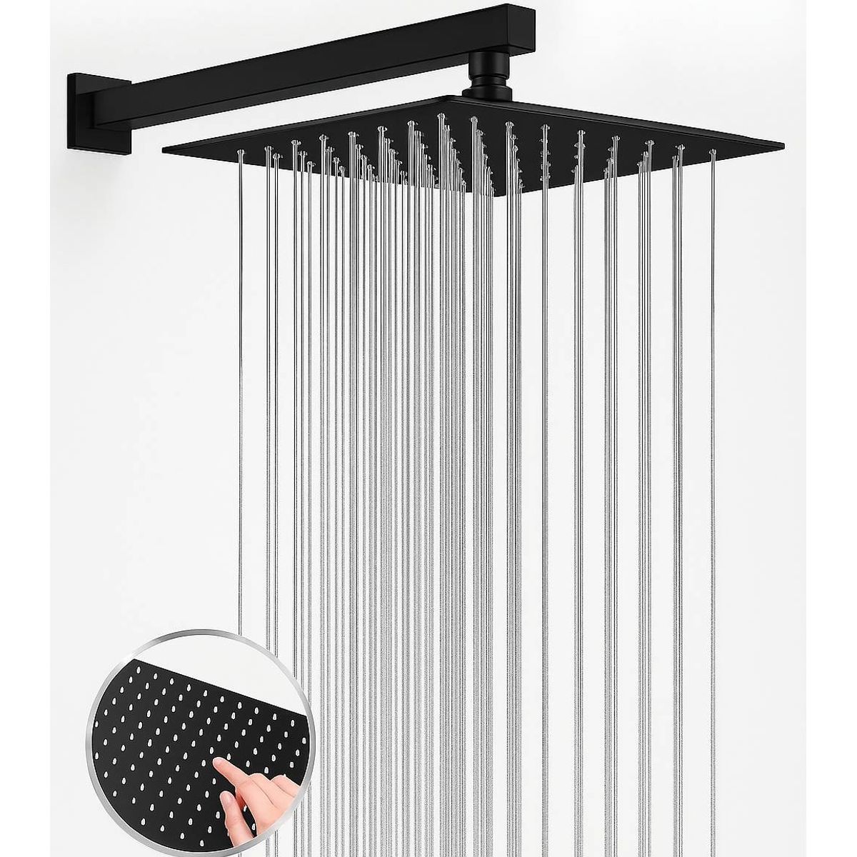 GENERICO - Regadera ducha 20cm acero color negro matte-tubo cuadrado