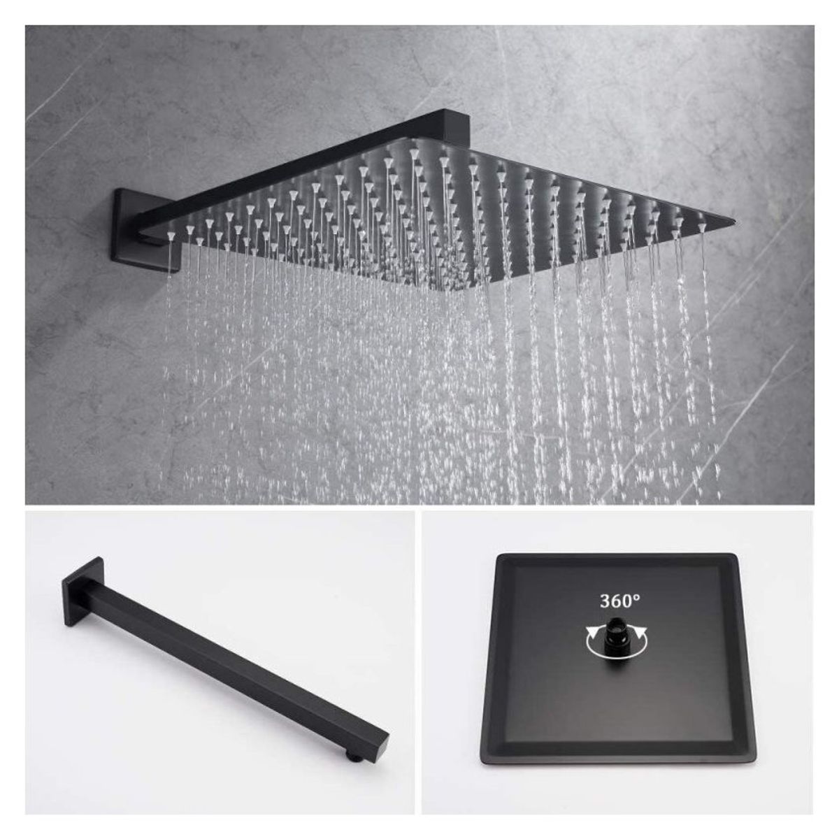 GENERICO - Regadera ducha 20cm acero color negro matte-tubo cuadrado