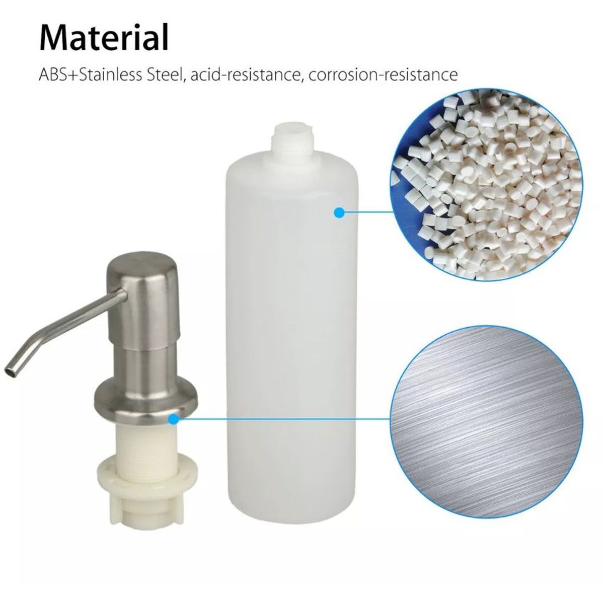 GENERICO - Dispensador de jabón en acero con cuerpo en abs para cocina