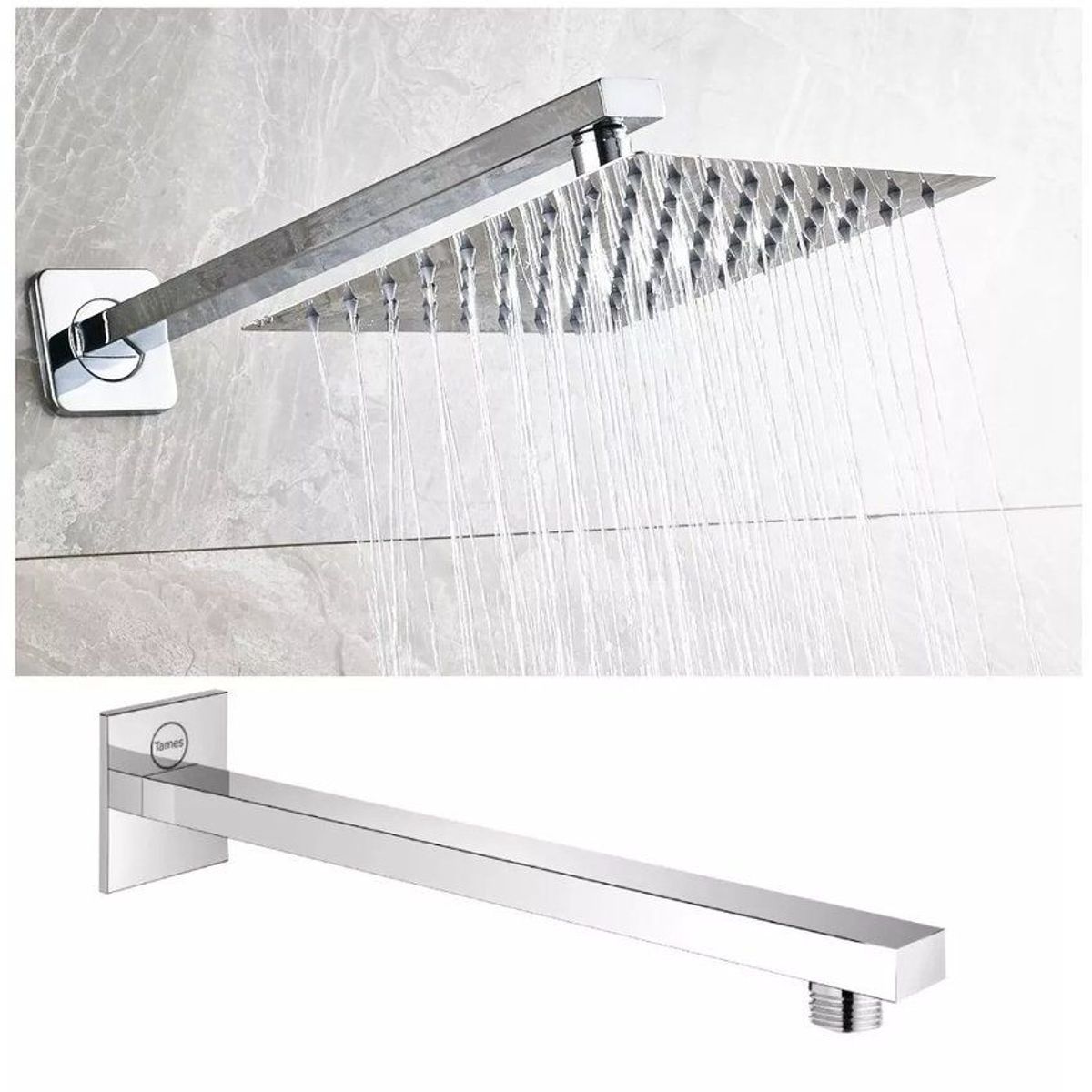 GENERICO - Tubo cuadrado para regadera o ducha metálico 45cm( sin regadera)