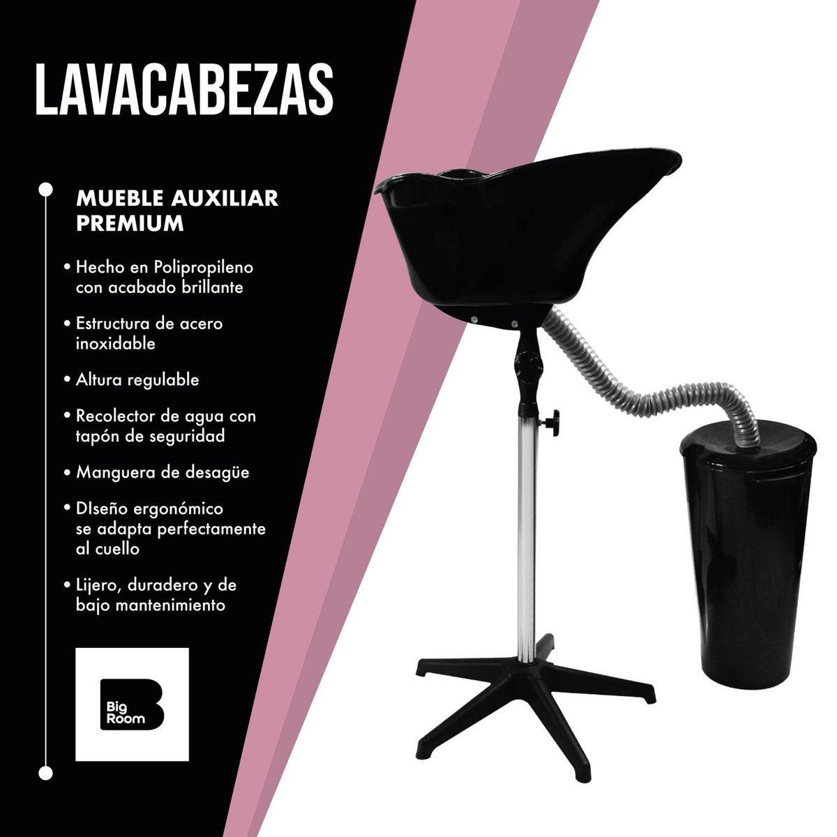 SKY BRANDS - Lavacabezas Estetica Para Salon Baberia Con Contendor Agua - Negro