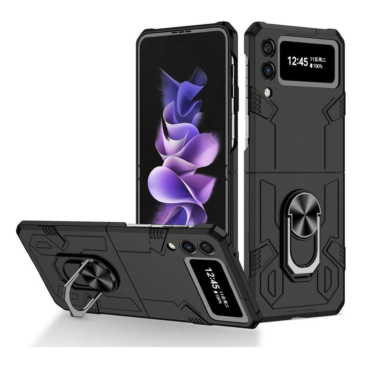 GENERICO - Funda Estuche Anti Golpes Compatible Samsung Z Flip 3 Negro Pass