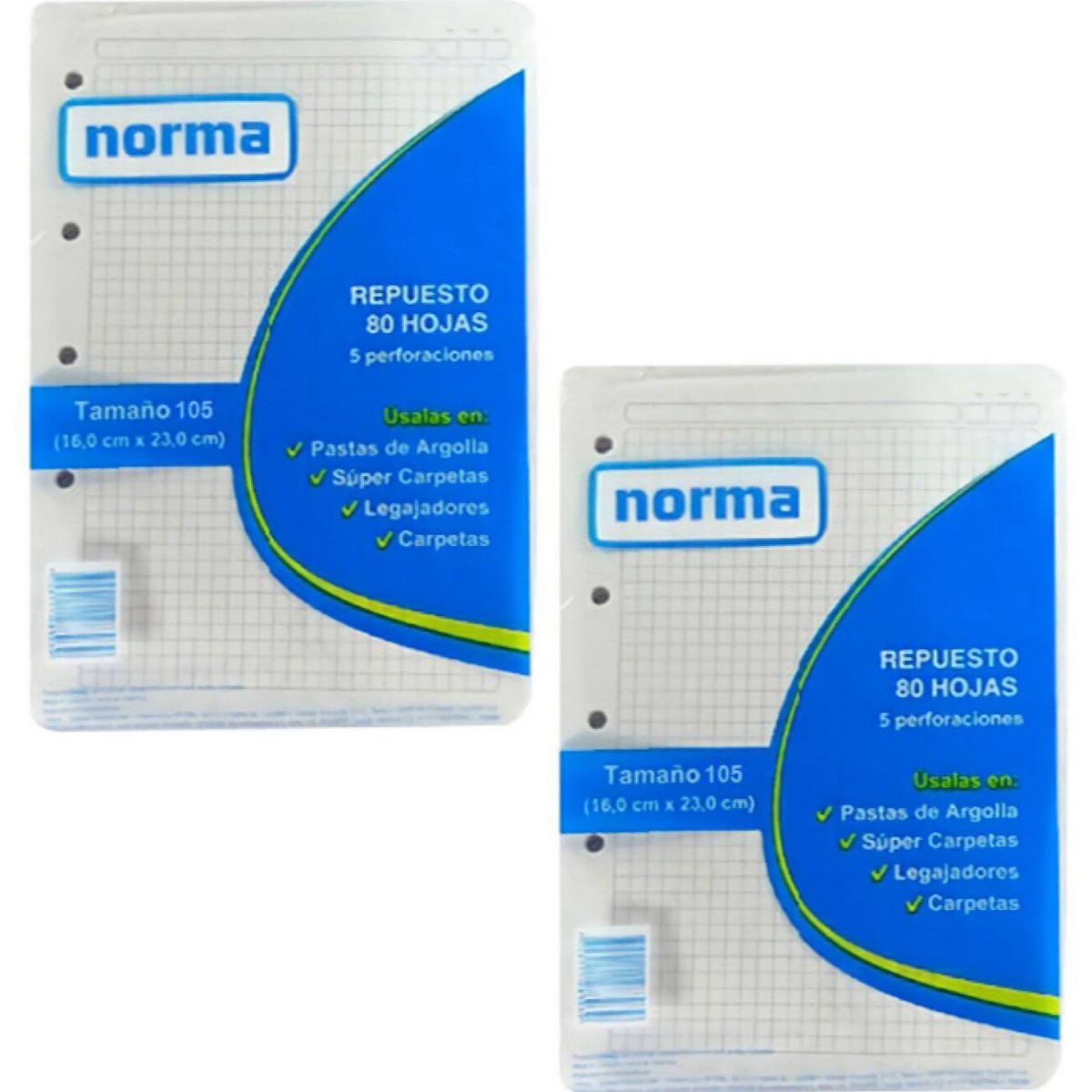 EDITORIAL NORMA - Hojas repuesto Folder Norma 16 X 23 Cm Cuadriculado x2 Uds