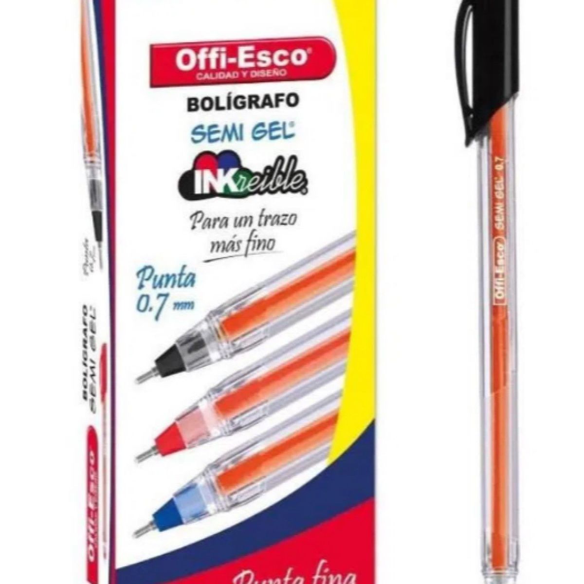 OFFI ESCO - Caja bolígrafos negro semi gel offi-esco 07mm x12 uds