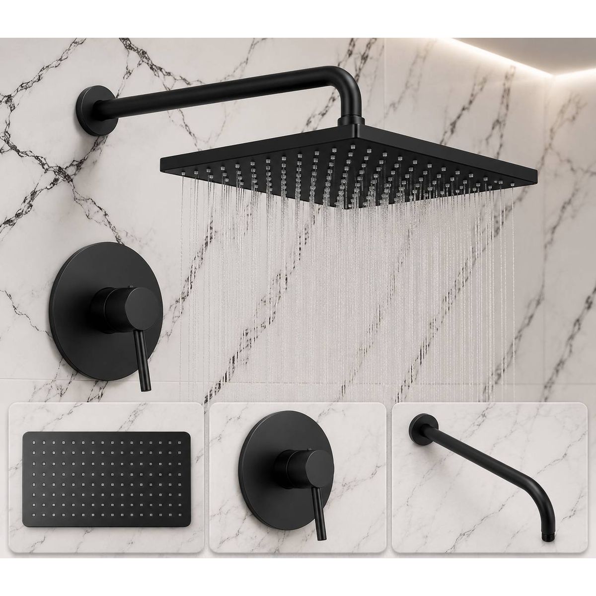 GENERICO - Kit ducha antihongo abs negra rectangular + mezclador + tubo