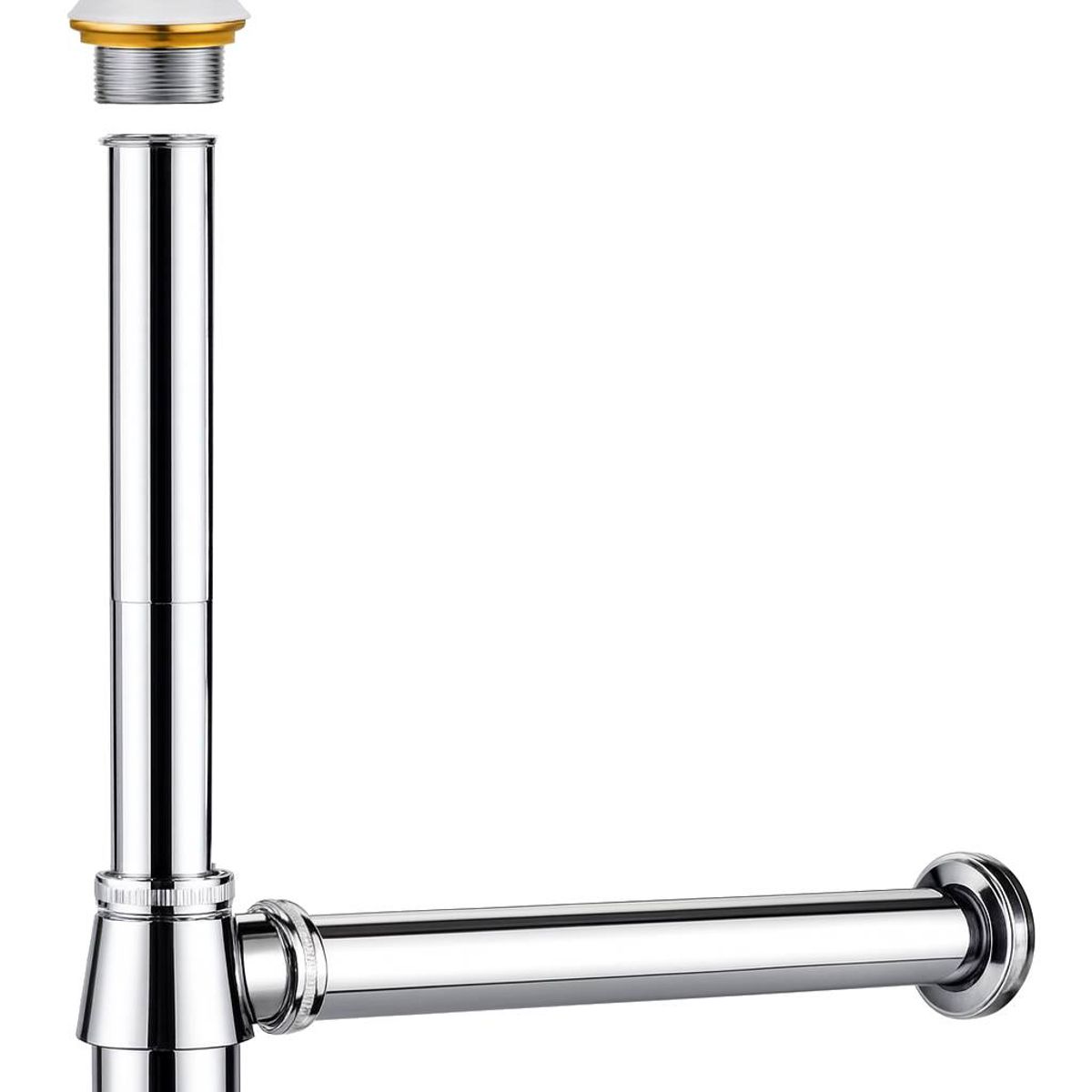 GENERICO - Kit sifón y desagüe push  sosco largo metálico brass lavamanos 1 1/4