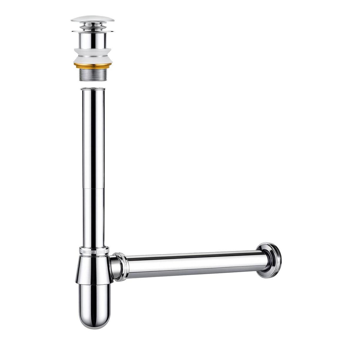 GENERICO - Kit sifón y desagüe push  sosco largo metálico brass lavamanos 1 1/4