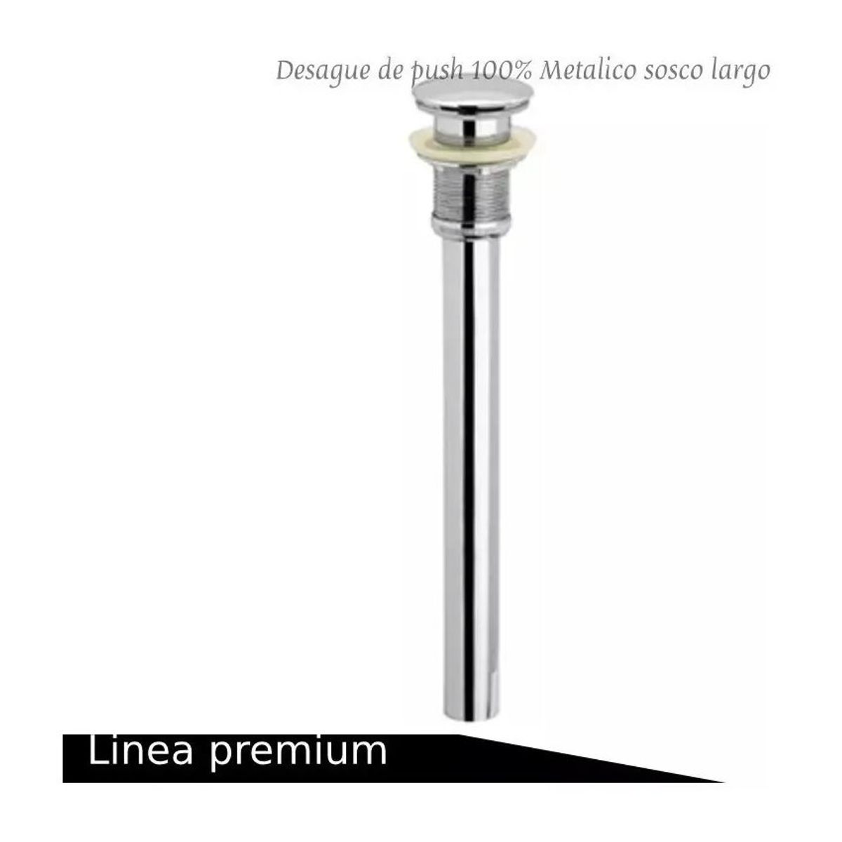 GENERICO - Kit sifón y desagüe push  sosco largo metálico brass lavamanos 1 1/4