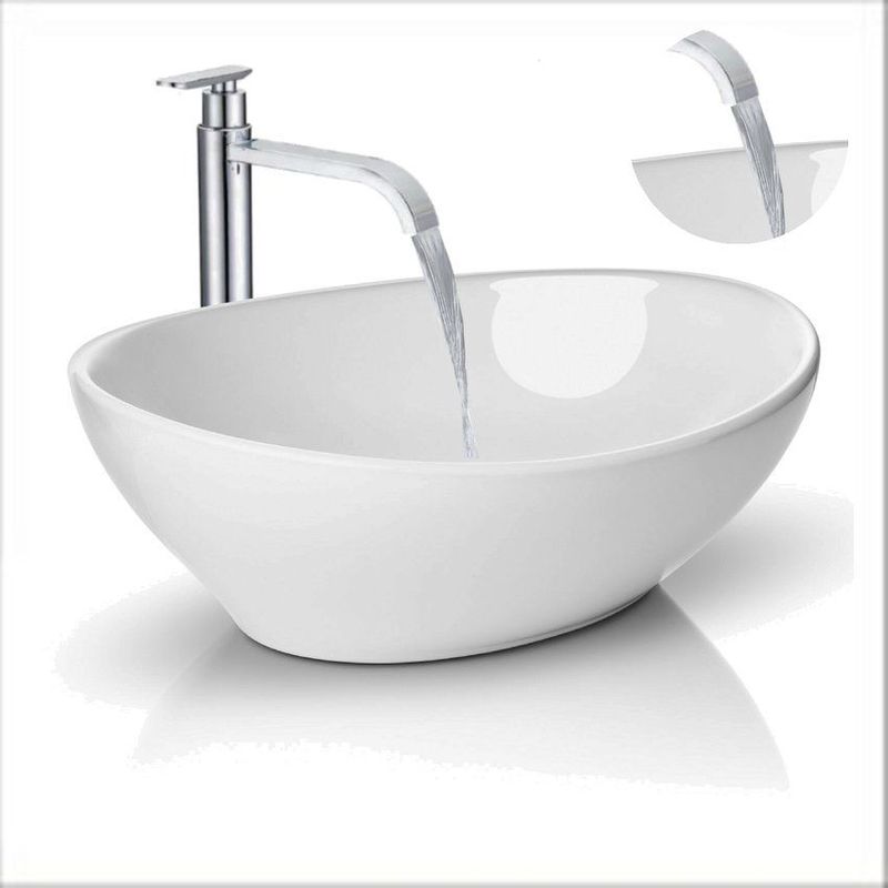 GENERICO - Kit lavamanos canoa griferia cascada fría brillante desagüe