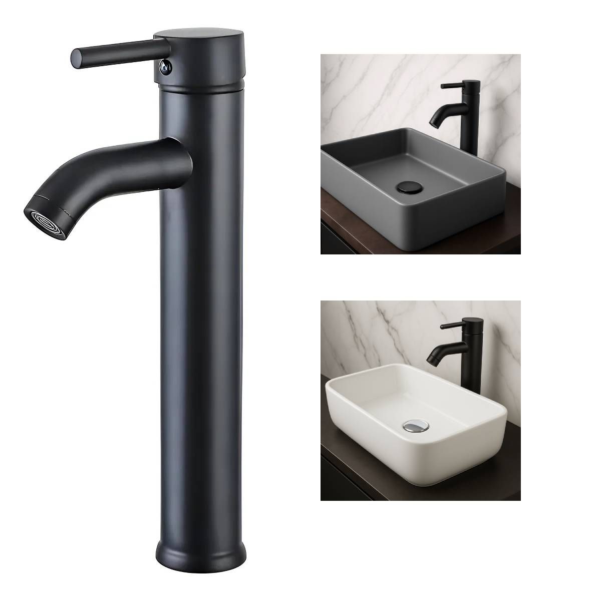 GENERICO - Griferia llave lavamanos alta color negro vessel mezclador