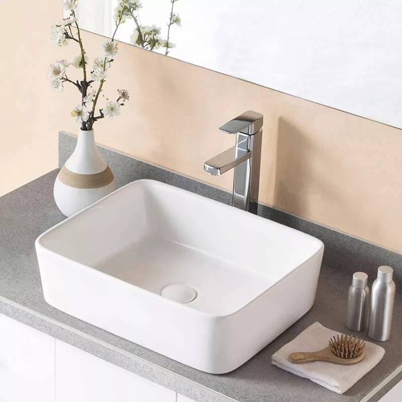 GENERICO - Lavamanos blanco vessel pool rectangular 48 x 37 x 15 cm