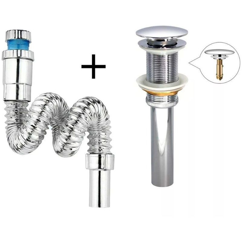GENERICO - Kit sifón abs acordeon y desagüe push hongo lavamanos 1 1/4
