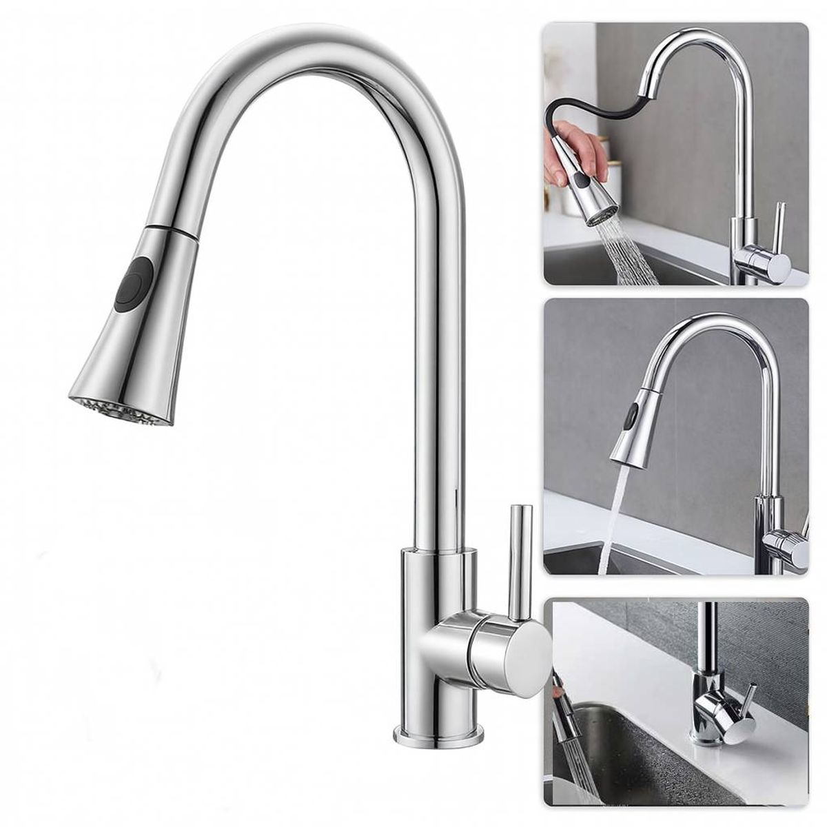 GENERICO - Griferia lavaplatos extraible color cromo con cabezal móvil