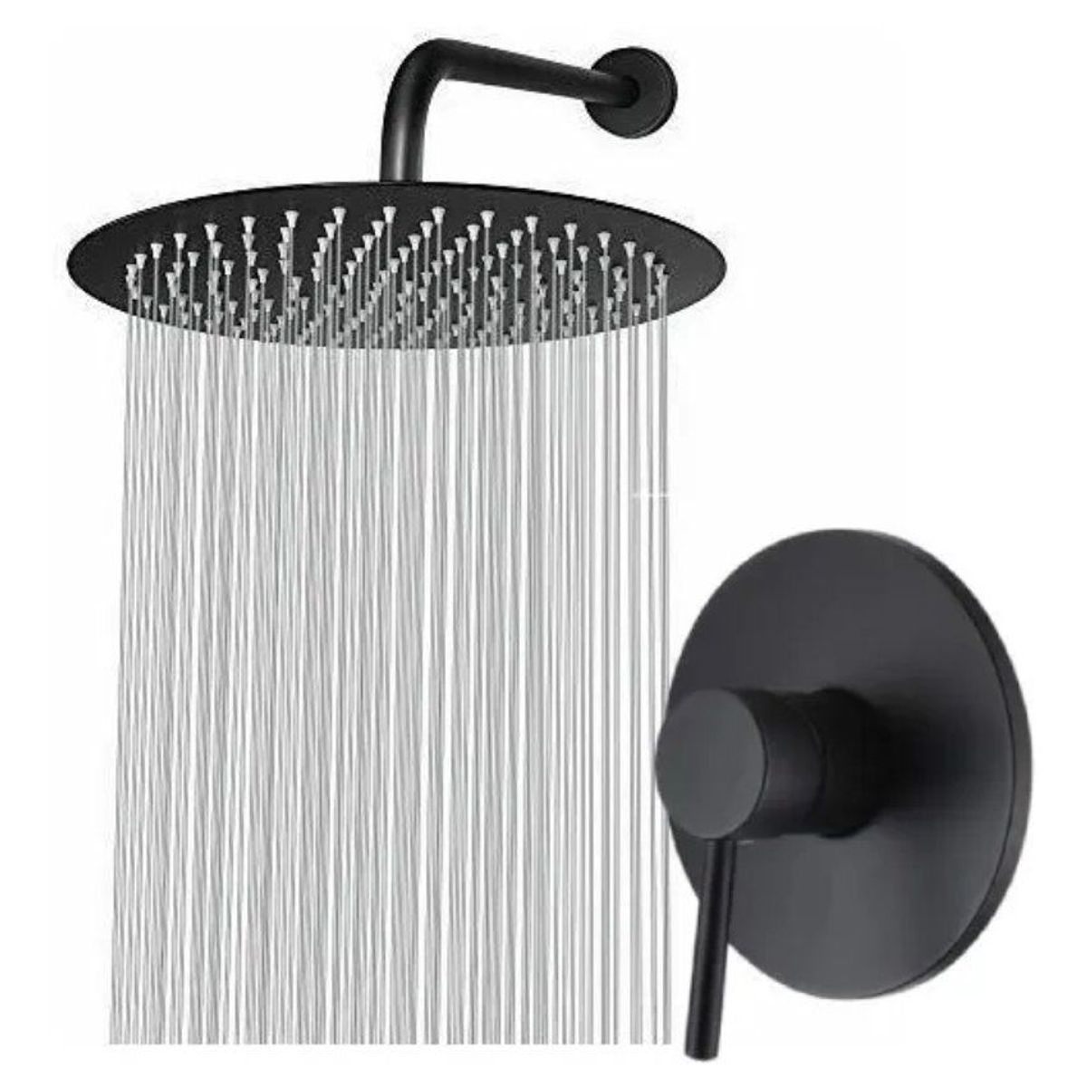 GENERICO - Kit completo mezclador ducha negro y ducha 20cm tubo pared