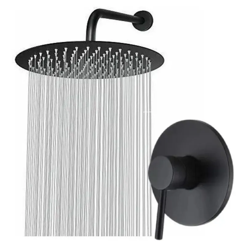 GENERICO - Kit completo mezclador ducha negro y ducha 20cm tubo pared