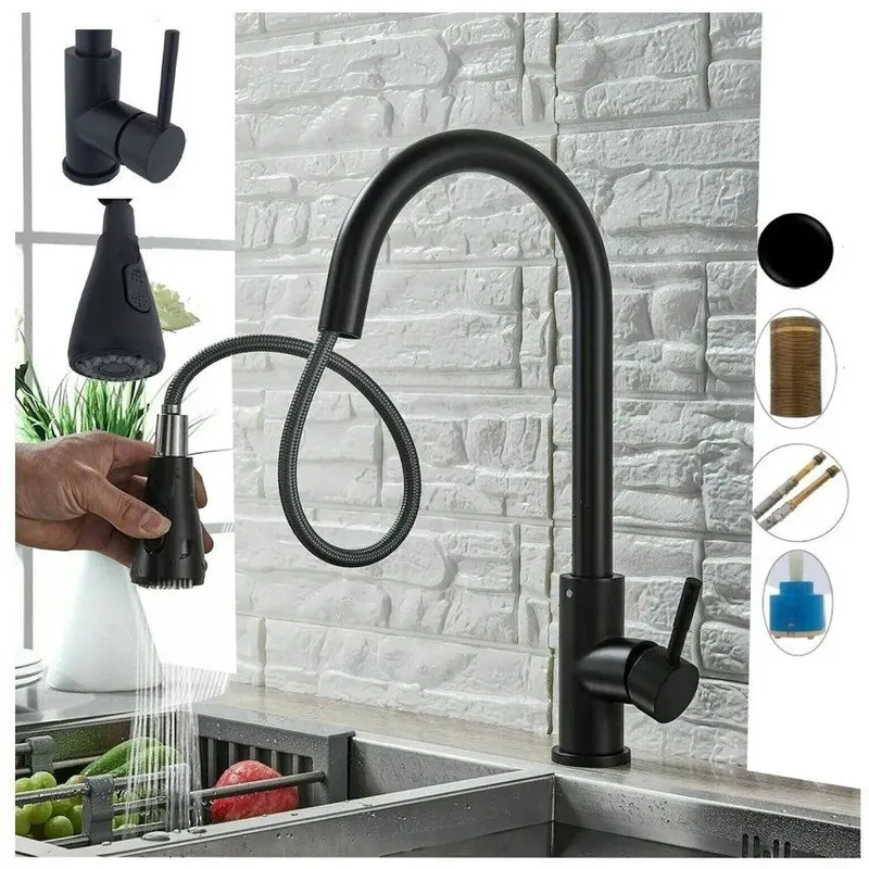 Griferia lavaplatos extraible lujo negro matte doble funcion