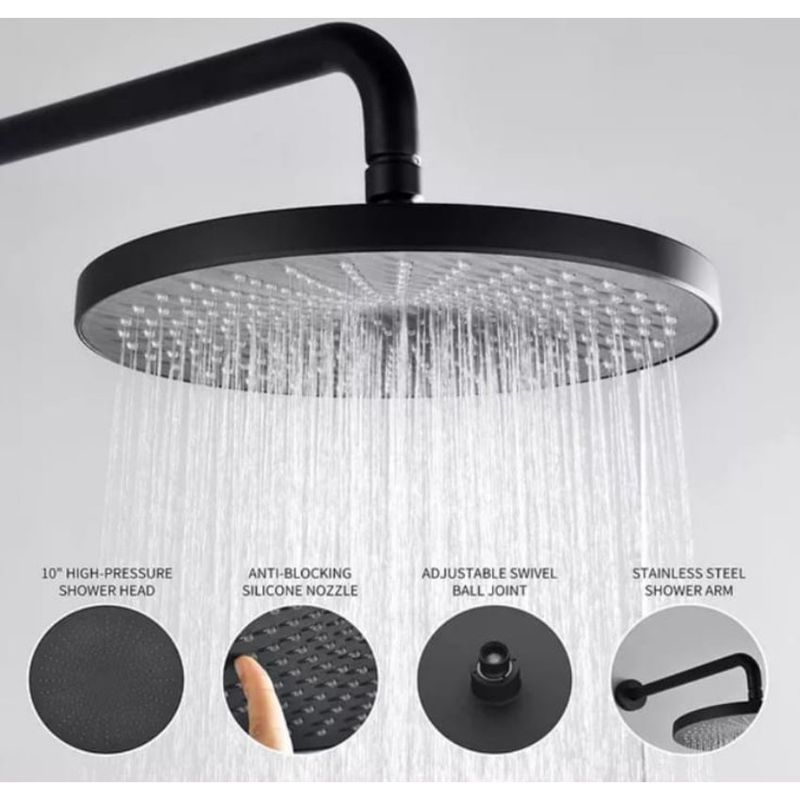 GENERICO - Regadera ducha abs negra redonda con kit tubo