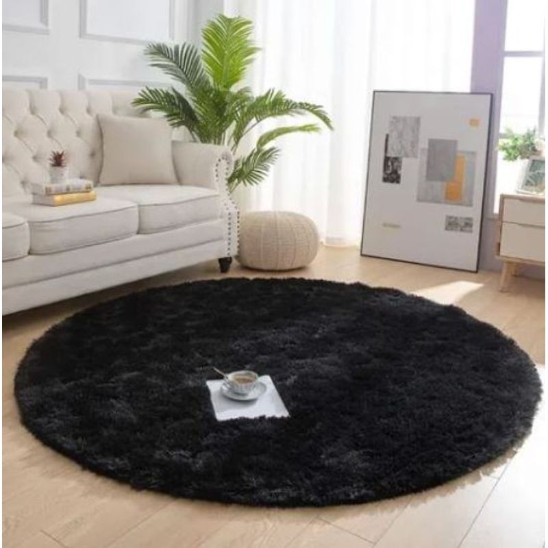 FEEL GREEN - Tapete alfombra peluda redonda Negra- tapete de peluche - 100 × 100 cm