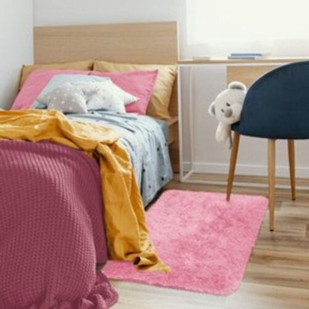 FEEL GREEN - Tapete pie de cama peludo 70 × 150 cm - alfombra de peluche