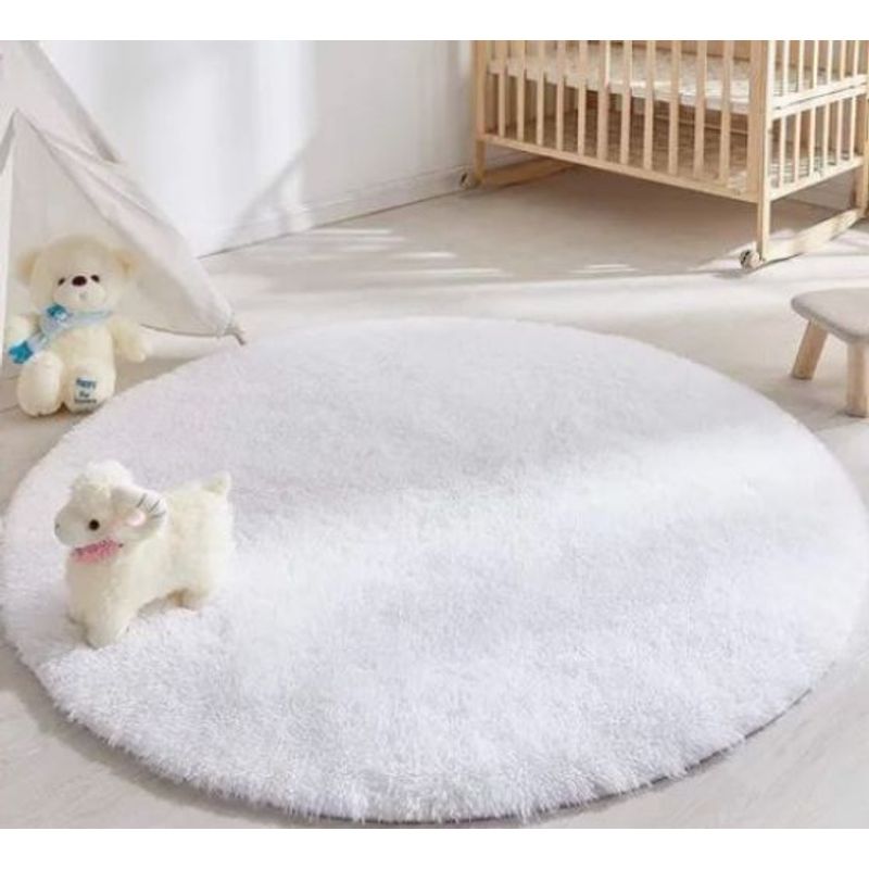 FEEL GREEN - Tapete alfombra peluda redonda Blanca - tapete de peluche - 100 × 100 cm