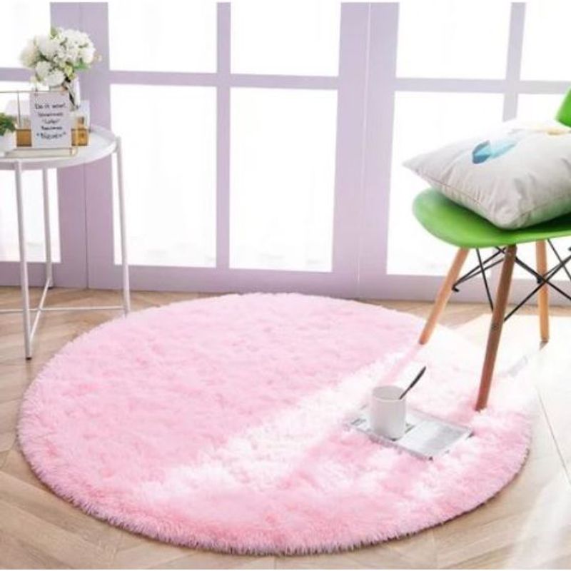 FEEL GREEN - Tapete alfombra peluda redonda Rosa - tapete de peluche - 100 × 100 cm