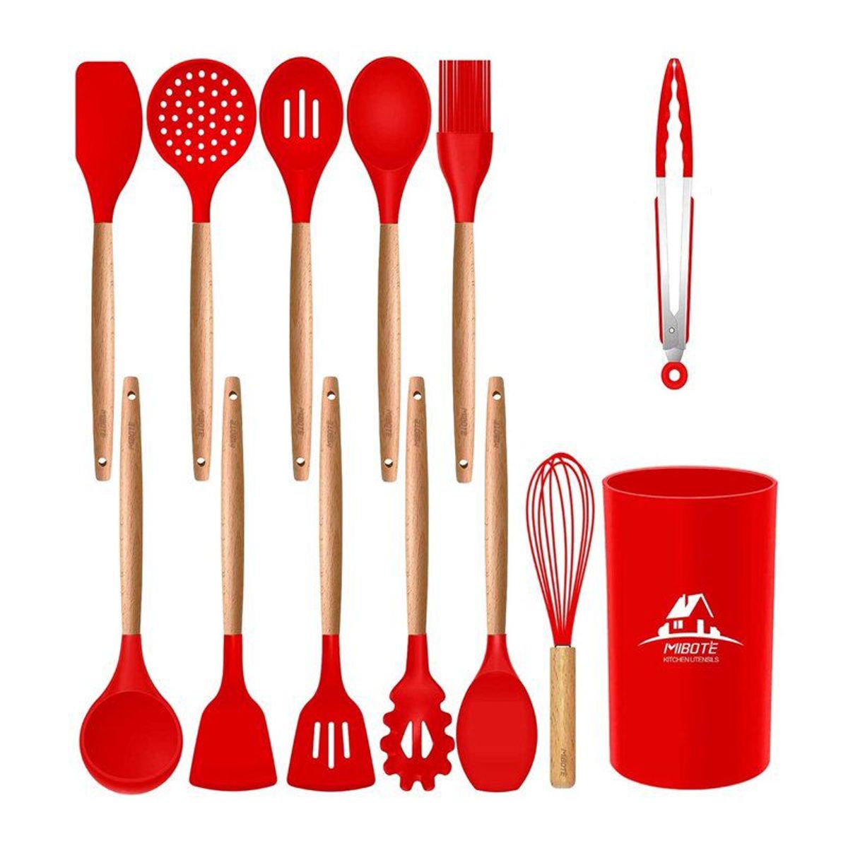 ONE PIXEL - Set Utensilios Para Cocina En Silicona 12 Piezas Rojo