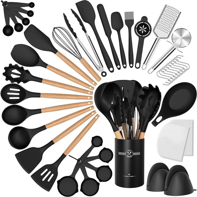 ONE PIXEL - Set Utensilios En Silicona Para Cocina Juego Utensilios X43 Negros