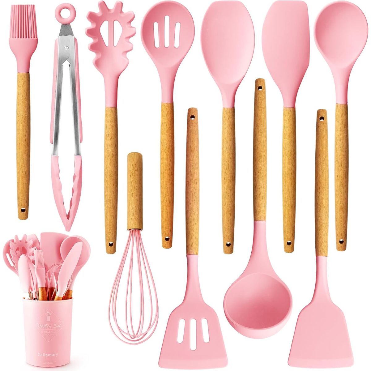 ONE PIXEL - Set Utensilios Para Cocina En Silicona 12 Piezas Rosado