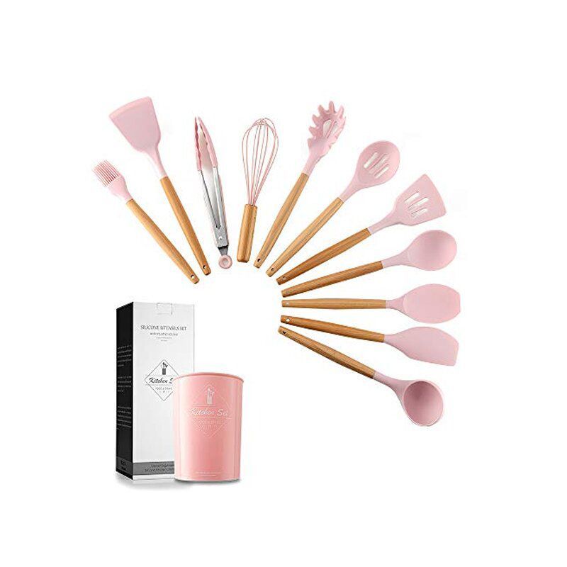 ONE PIXEL - Set Utensilios Para Cocina En Silicona 12 Piezas Rosa