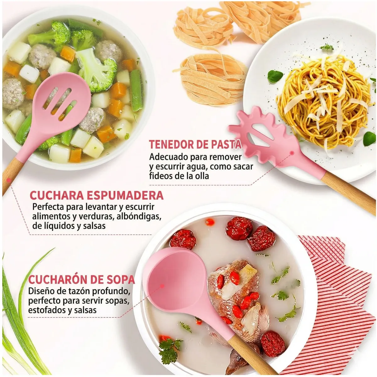 ONE PIXEL - Set Utensilios Para Cocina En Silicona 12 Piezas Rosado