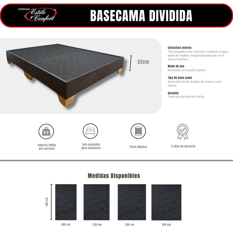 ESTILO Y CONFORT - Basecama 120x190 estilo y confort dividida  tela gris pata madera.
