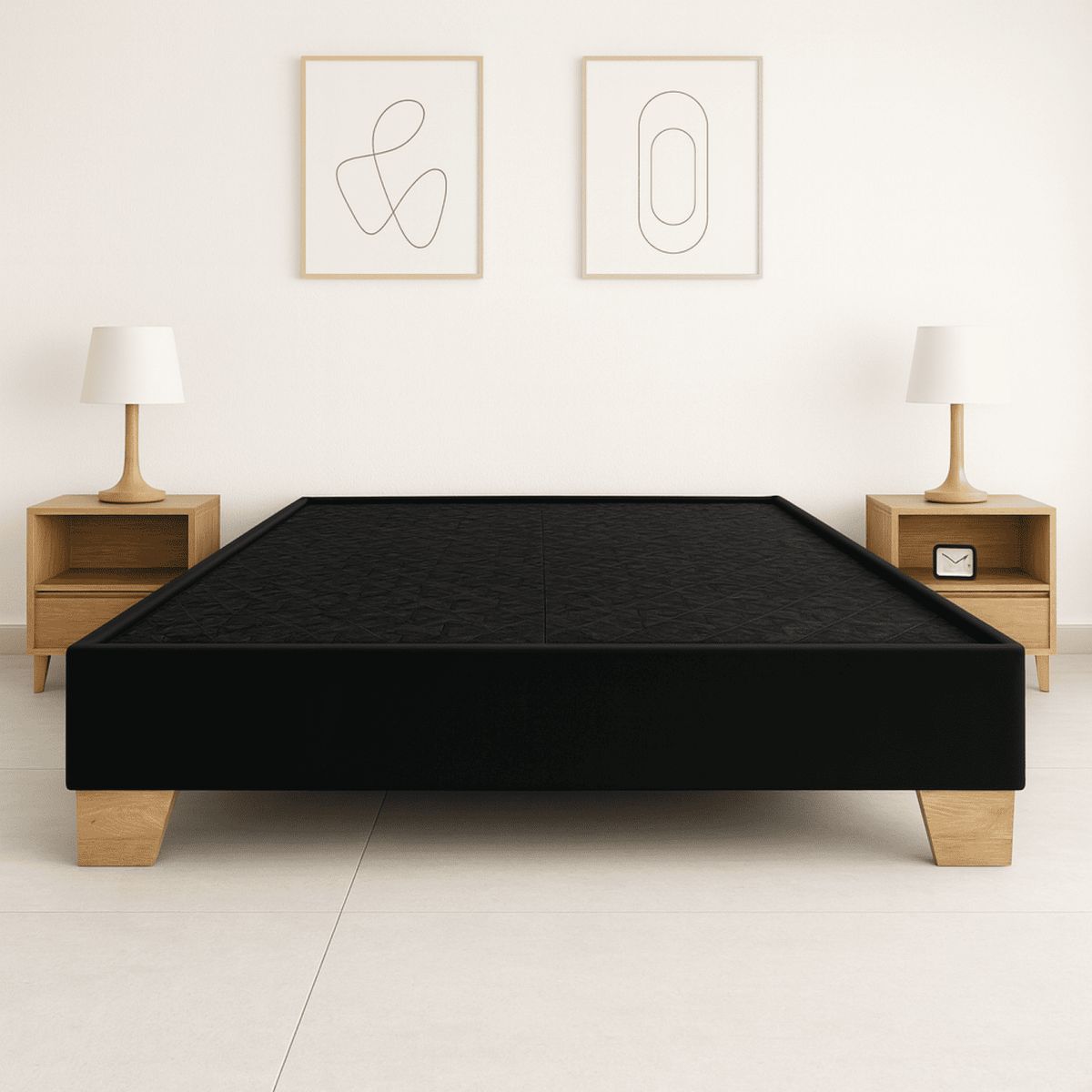 ESTILO Y CONFORT - Basecama Dividida 140x190 Tela Negra Patas Madera