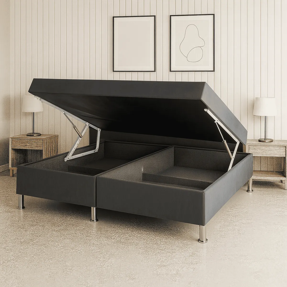 ESTILO Y CONFORT - Base Baúl 140x190 Dividida Tela gris