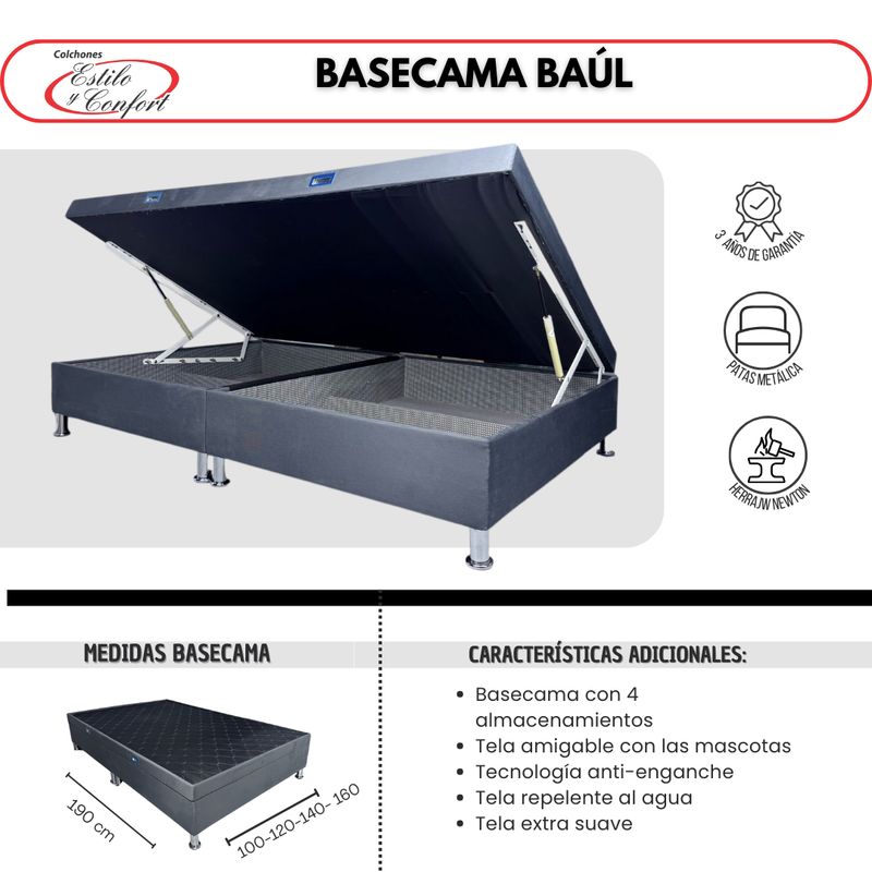 ESTILO Y CONFORT - Base Baúl 140x190 Dividida Tela gris