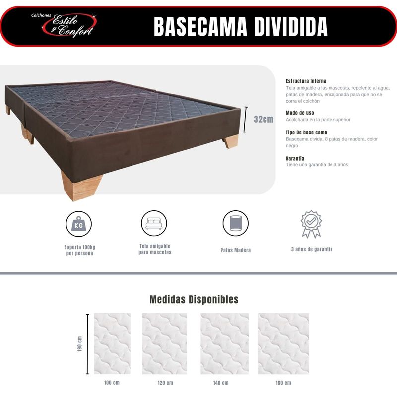 ESTILO Y CONFORT - Basecama 120x190 estilo y confort dividida  tela café pata madera.