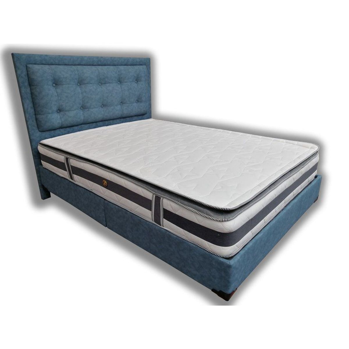 ESTILO Y CONFORT - Combo Colchon Base Cabecero Estilo y Confort 140x190 Azul