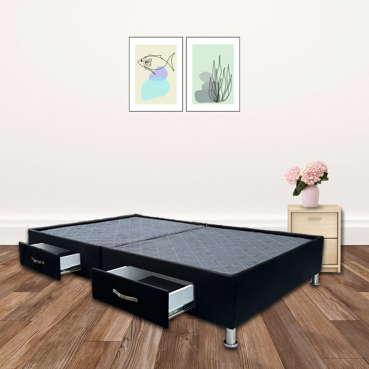 ESTILO Y CONFORT - Basecama con cajones 140x190 Tela negra