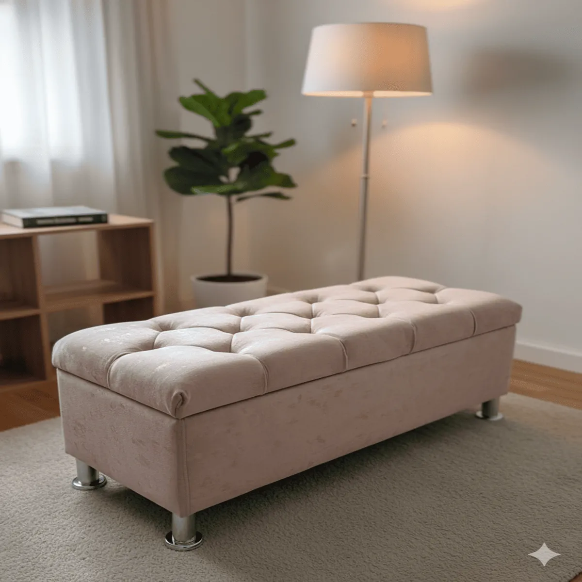 ESTILO Y CONFORT - Puff baul Sencillo capitoneado color palo de rosa