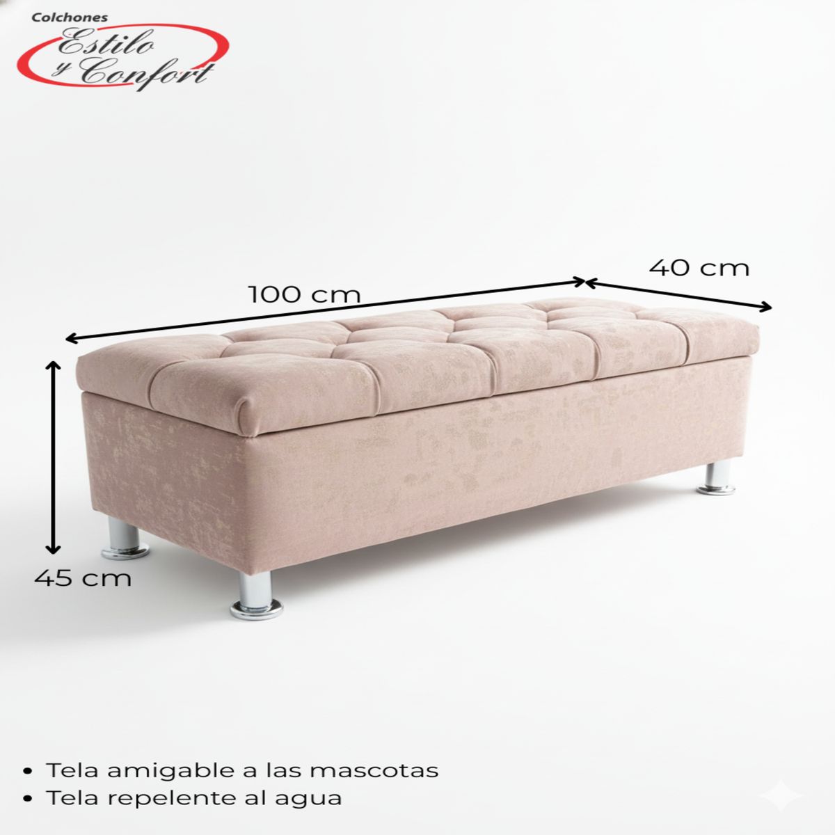 ESTILO Y CONFORT - Puff baul Sencillo capitoneado color palo de rosa