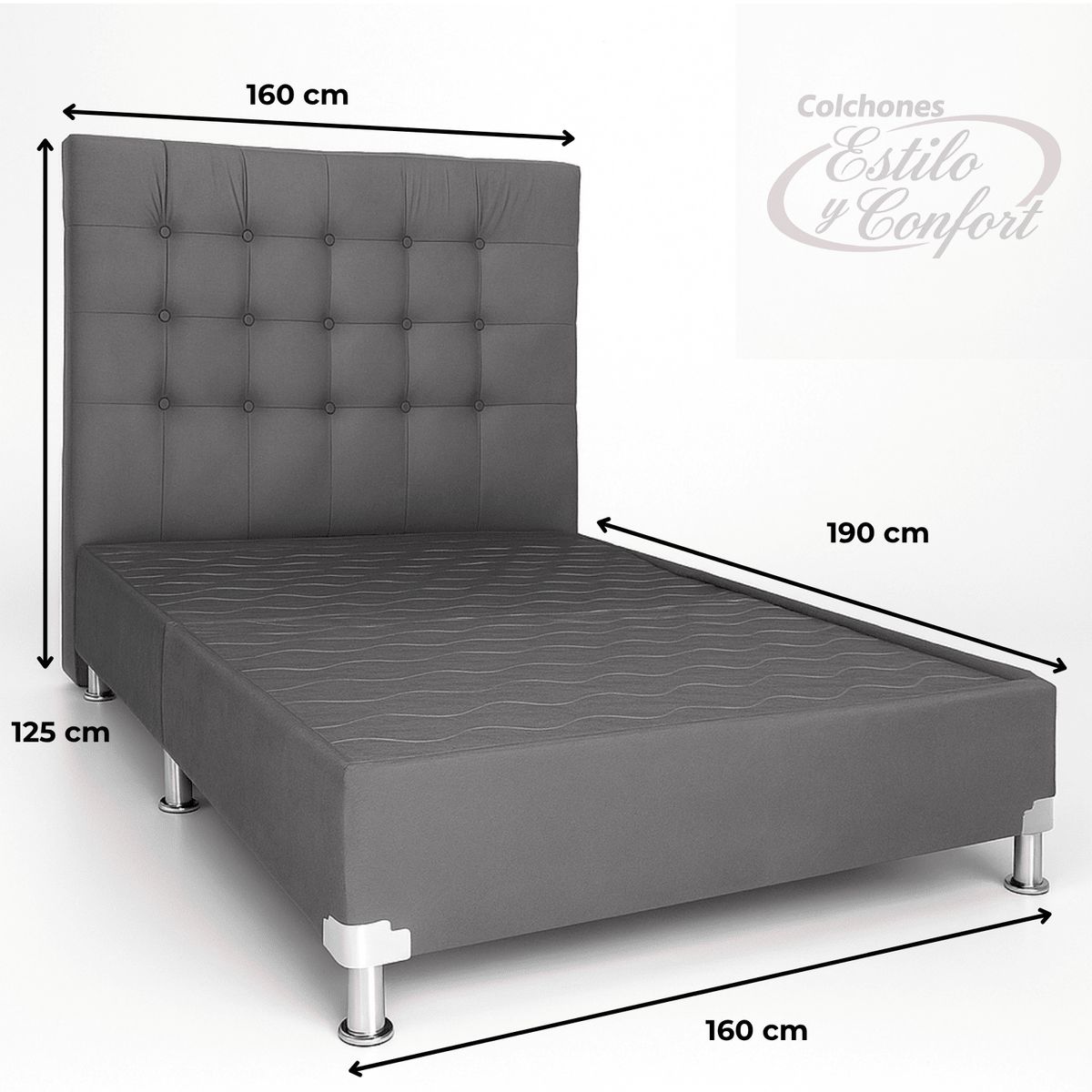 ESTILO Y CONFORT - Basecama y Cabecero Estilo y Confort 160x190 Gris