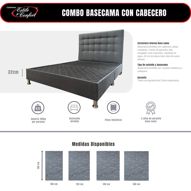 ESTILO Y CONFORT - Basecama y Cabecero Estilo y Confort 160x190 Gris