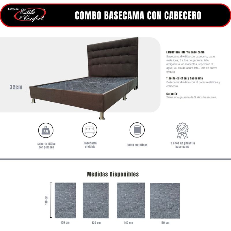 ESTILO Y CONFORT - Basecama y Cabecero estilo y confort 140x190 café
